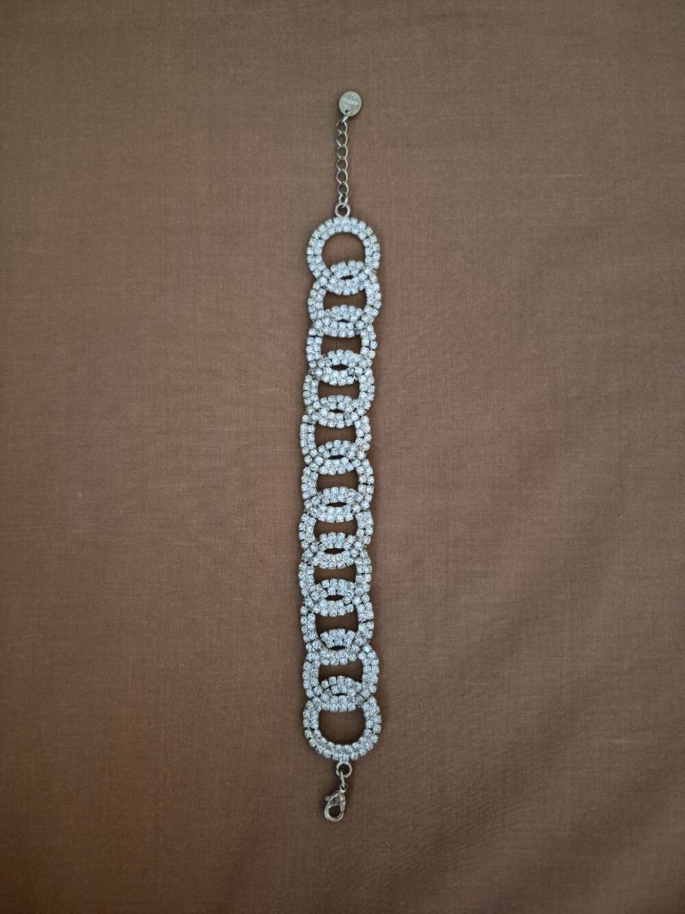 Icing Silver Tone White Clear Rhinestone Infinity Circle Claw Clasp Bracelet